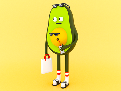 Avocadooooooo 3d 3dmodelling 3drendering arnold arnoldrender avocado c4d cinema4d drink low poly lowpoly pixel slipper sunglasses