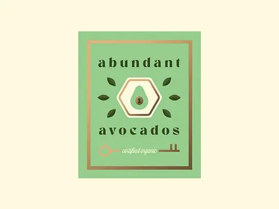 Abundant Avocados avocado avocados brand design brand identity branding gold grain texture illustration key keyhole leaves lock logo logo design petals typeface typogaphy