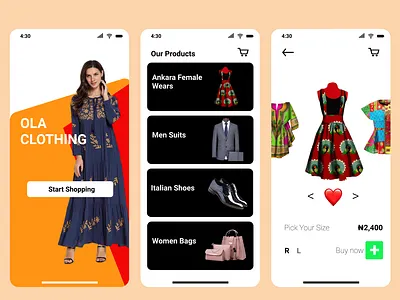 Ola Clothing app andriodapp app cart clothing clothing app clothing design color ecommerce ecommerce app fashion app fashion design iphone logo mobile app mobile design mobile ui selling shots sleek ui ux uidesign