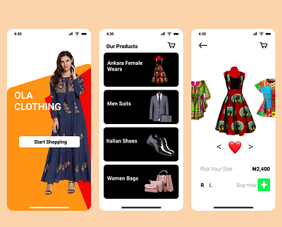 Ola Clothing app andriodapp app cart clothing clothing app clothing design color ecommerce ecommerce app fashion app fashion design iphone logo mobile app mobile design mobile ui selling shots sleek ui ux uidesign