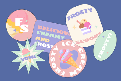 stickers for frosty scoops ice cream 2020 adobe photoshop brand design brand identity branding branding design fun ice cream ice cream logo logo sticker design stickers type