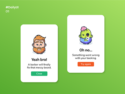 Daily UI 011 - Flash message 011 barber shop daily100challenge dailyui dailyui 011 dailyuidesign design error message flash message illustrations interaction mobile design success message ui ui design ui ux uidesign uxdesign web design