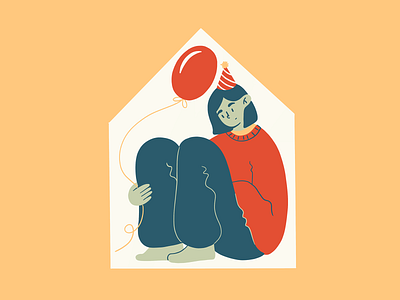 Quarantine Birthday Party balloon birthday character covid depressed design doodle drawing home house illustration lonely party party hat procreate quarantine sad sitting sketch