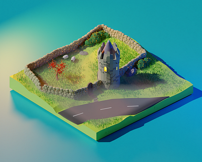 Doonagore Castle Ireland | Cycles 3d 3d art blender blender3d castle europe illustration ireland low poly lowpoly sheep