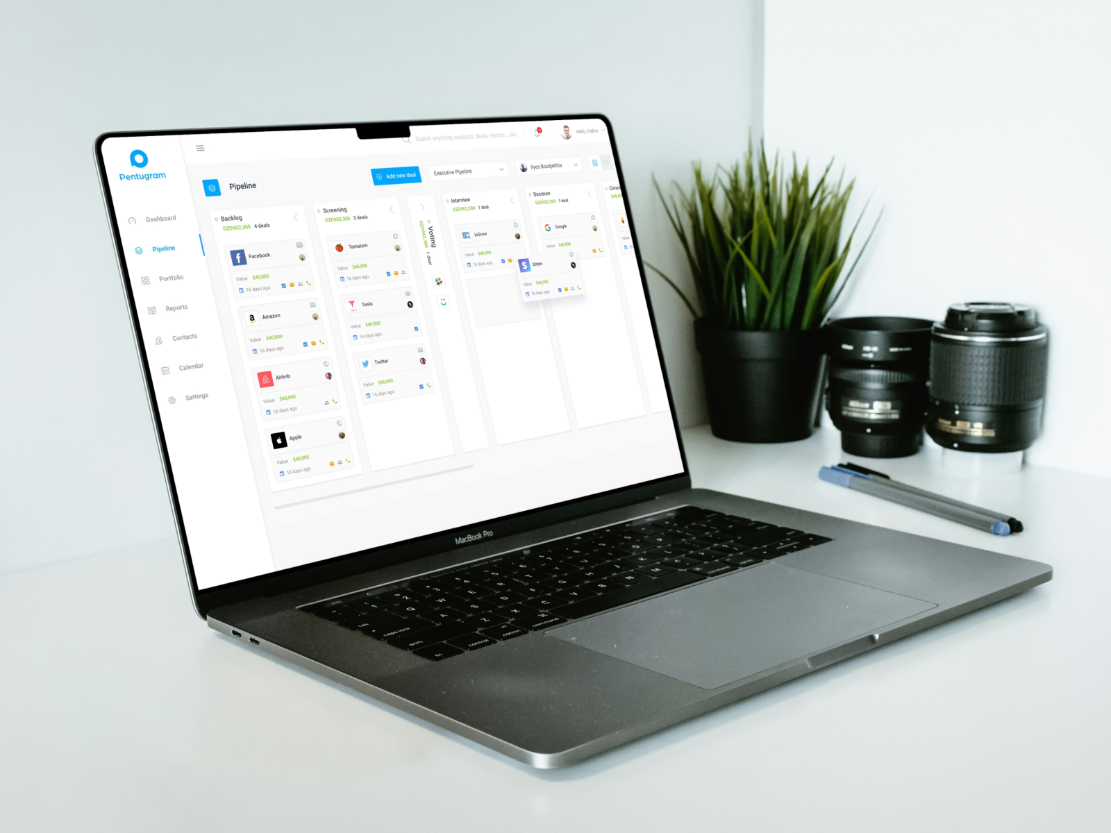 Pentugram - Manage your deals flow clean crm deals funding funding platform investments investors material design minimalist mobile salesforce sketch startup startups ui ux web