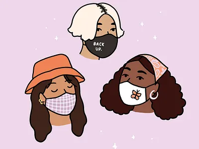 Mask-wearing cuties bucket hat characters coronavirus covid 19 face mask fashion illustration illustration millenials portraits social distancing teens trendy