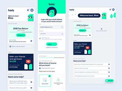 Taxly UI & Roger the bird app branding characterdesign clean design geometic green illustration minimal product design simple design typography ui ui ux ui design ux