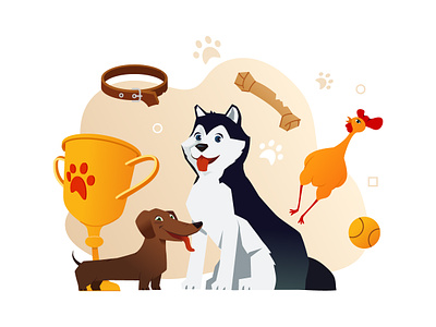 Pet show poster animal award collar dachshund design dog flat design husky illustration pet play show style vector