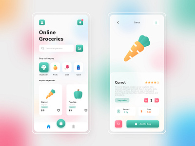 Groceries App app background blur blur carrot fruits gradient groceries grocery grocery app grocery online grocery store minimal mobile mobile app mobile design mobile ui online shop online store uiux vegetable