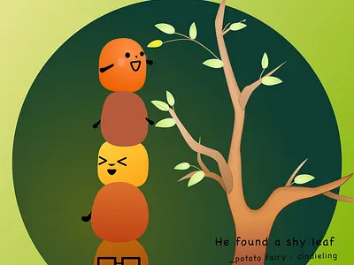 shy leaf drawing fairytale illustration potato；flat