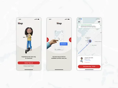 Loop - Scooter ride share app (UX/UI, Branding, Design System) 3d branding logo ride share scooter app travel tech ui ux
