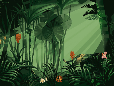 Into the Forest we go bookillustration brushwork digitalart digitalpainting flowers foliage forest graphic green greenery illustration jungle leopard photoshop planet earth texture