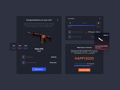 CSGO Crash Game - UI Elements application cards ui casino csgo dark ui dashboad design elements esports gambling game game design modal window popup roulette skins ui ui elements ui kit ux