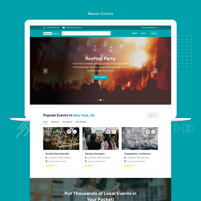 Maven Events - Online Event Booking Concept digital event booking event booking concept events home page landing page online events tickets trending typogaphy ui uidesign uiux user experience user research ux design webdesign