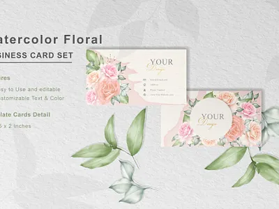 Watercolor Floral business card Template background business card design floral flower frame graphic green illustration invitation invite modern nature pattern set template vector watercolor wedding