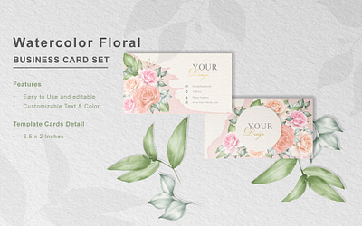 Watercolor Floral business card Template background business card design floral flower frame graphic green illustration invitation invite modern nature pattern set template vector watercolor wedding