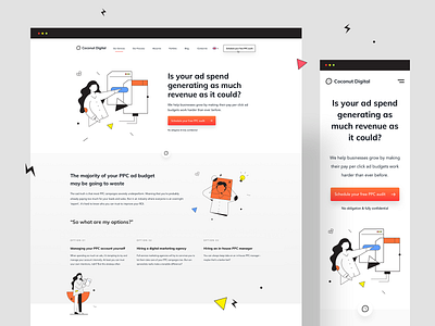 Coconut Digital - Website Design + Illustrations (live) design illustration illustrations landingpage landingpagedesign ui uiux userinterfacedesign userinterfaces webdesign