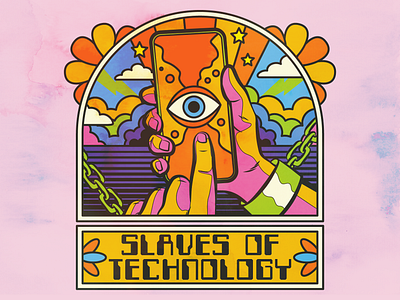 Slaves of Technology design illustration lettering phone psychedelic retro surrealism technology typography vector vintage