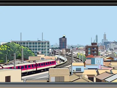 View from train: Kyoto illustration vector vector art vector illustration vectorart