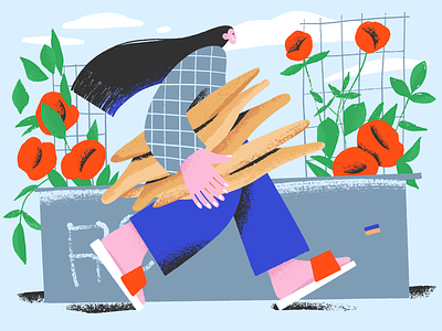 Shotis and lobiani bread character design colorful flower girl illustration procreate roses sketch street summer walki
