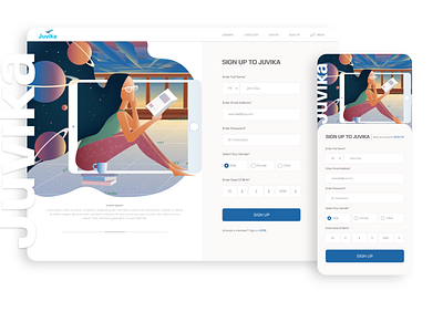 Online Bookstore Sign Up Form adobe illustrator adobe xd app design app screen digital artwork illustraion ios ipad pro iphone x online bookstore planet registration form rooftop sign up the evening ui ux vector art vector illustration web design