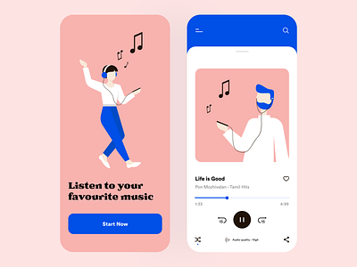 Music app concept branding colours design illustraor illustration music music app music player typography ui vector