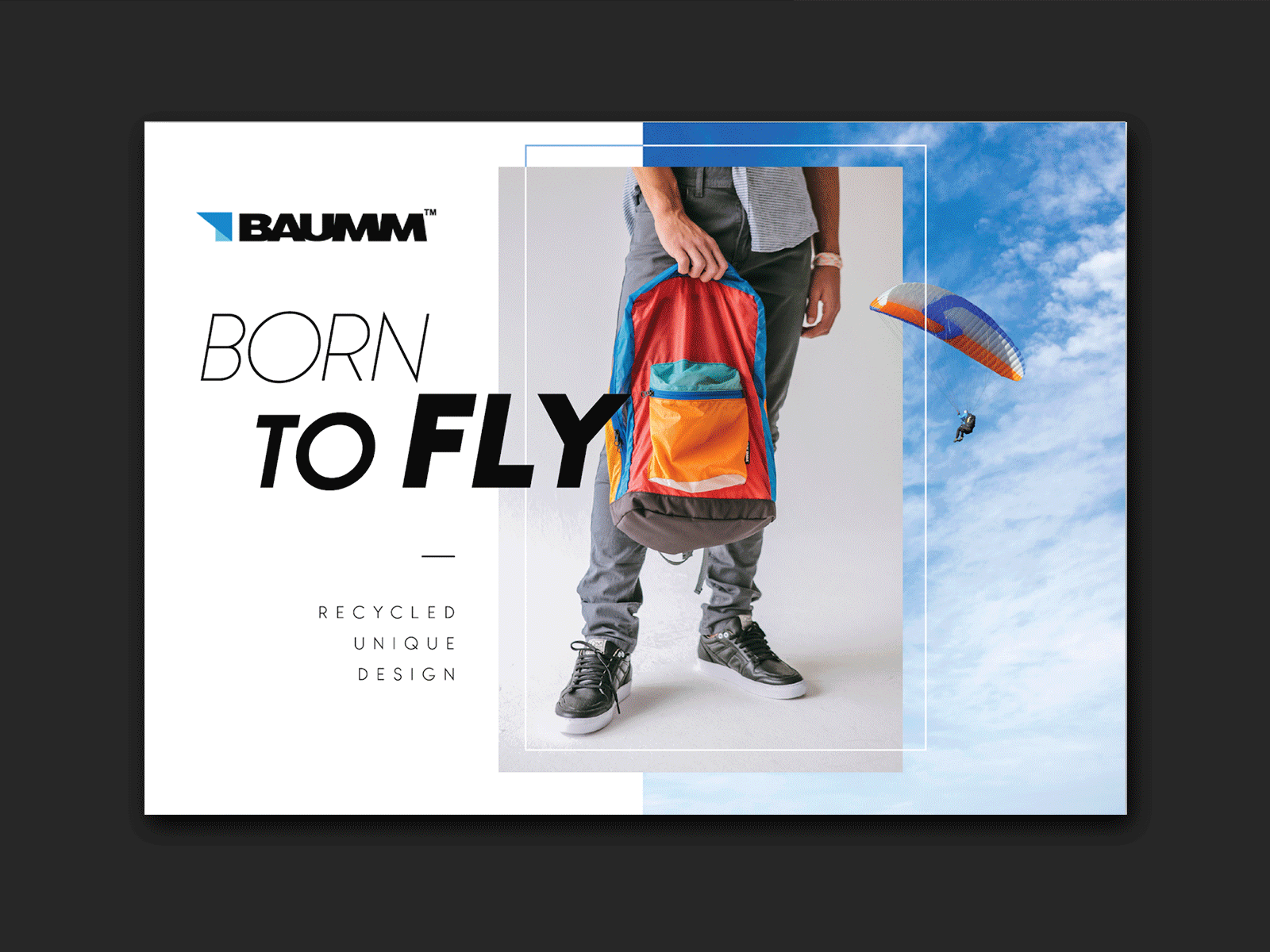 BAUMM | Design reusing paragliders branding concept design layout recycle typography