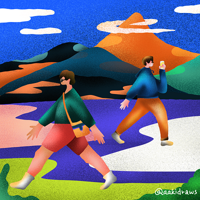 Life in 2019 colourful figures green illustration multicolour phone procreate purple rainbow texture vector walking woman womans