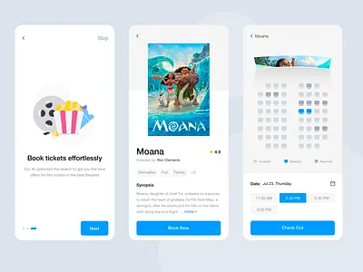 Movie booking app app asish sunny cards clean design film minimal mobile mobile ui modern movie product ticket booking trending ui ux
