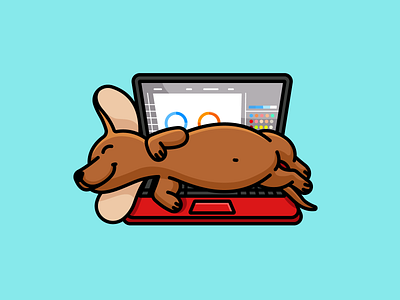 Lazy Dachshund adorable computer cute dachshund dog fun funny illustration joke laptop lazy nap pet playful relaxing rest sleeping weiner work working