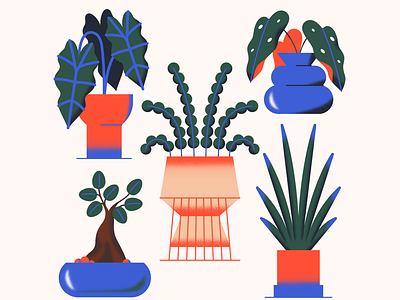 Houseplant obsession 🌱 bonsai cactus cute decoration editorial geometric gradient graphic green houseplant illustration line drawing minimal monstera plant retro simple texture vase vector