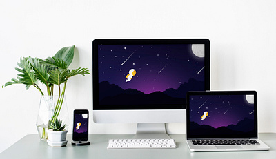 Flying to the moon 4k brand color design desktop dream flat graphicdesign illustration knowledge love moon vector wallpaper