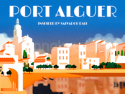 Port Alguer - Inspired by Salvador Dali architecture dali illustration impressionism masterpiece mediterranean modern art port alguer spain