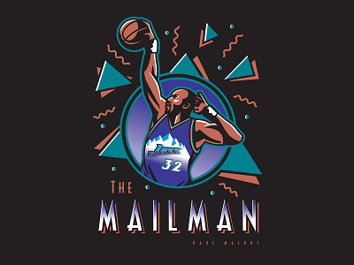 The Mailman 90s athletics basketball design illustration jazz karl malone logo mailman malone nba player sports utah vector