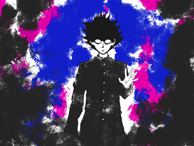 Mob Psycho 100 anime blue fan art illustrated illustration japanese painting photoshop purple