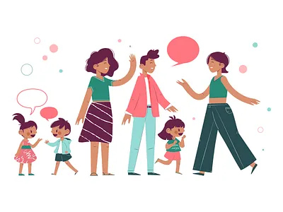 Friends and family character design children design family flat design flat illustration friends group illustration kids reunion talk ui vector artwork
