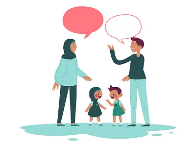 Family talk character design chat family flat design girl hijab illustration illustration art illustrator talk ui illustration vector vector artwork