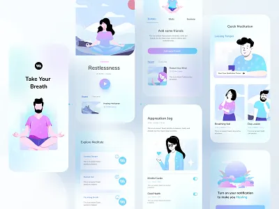 Mental Health Application android application application design color design header healing hybrid illustration illustrations ios meditation mental health mobile app trend typography ui uiux ux website