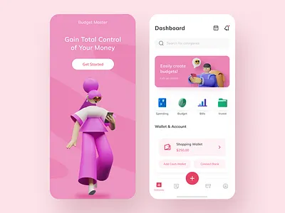 Money Management App 3d android app bank budgeting card clean daily ui dashboard invest management mobile money okoslam payment stats wallet