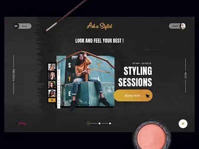 Home Landing | Ask A stylist animation ask a stylist dark mode dark ui design ecommerce free ui kit fustany george samuel illustration interac interaction landing page logo motion graphic retro website
