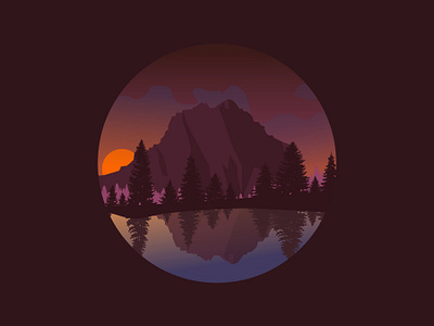 Mountain Sunset / Day badge art day flat design forest graphic design lake mountain mountains nature park pond reflection sticker art sun sunset vector design water wilderness wildlife woods