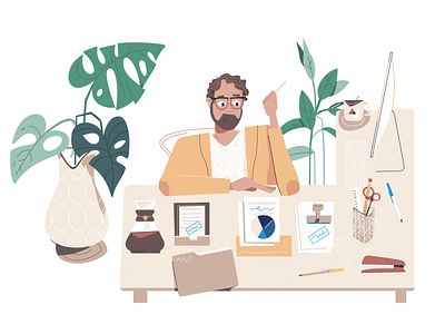 Preparing Taxes 2d animation animation animation 2d beard boston character desk gif glasses illustration loop monsterra office plant stapler succulent tapping taxes