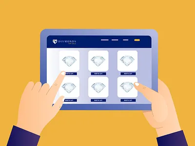 Adding to cart adobe illustrator branding cart design diamonds illustration jewelry online store vector