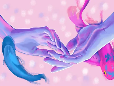 Pisces adobe illustrator adobe photoshop artwork color conection duality fish hands horoscope illustration impressionism koi fish light water ocean pisces purple sea siblings water zodiac