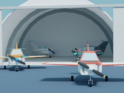 Low Poly Airplane Hanger 3d art airplane aviation blender 3d blender3d low poly render