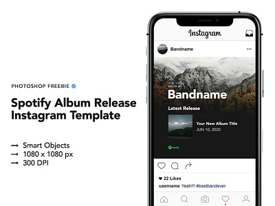Free Spotify Album Release Instagram Post Template album clean design free instagram freebie freebie psd high res instagram instagram banner instagram post minimal psd release spotify template ui