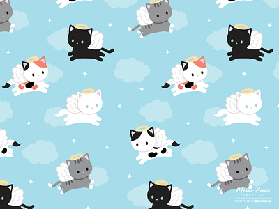 angel cat pattern design angel cats angels cats cute kawaii pattern design pattern designer surface pattern design vector vector illustration