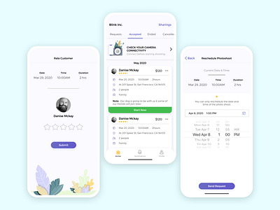 Photoshoot Flow app camera mobile ui native app photoshoot rating recommendation scheduling tabs uidesign ux