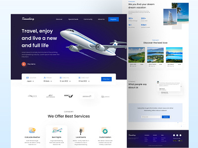 Travel landing page design booking design figma flight flight booking hotel hotel booking landing page plane tour tourist travel travel landing page travel website ui ui design ux ux design web design website design