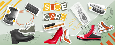 Shoe care tools set care illustration protection realistic shoe vector